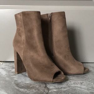 SALE!!- Gray/Beige Suede Peep Toe Booties